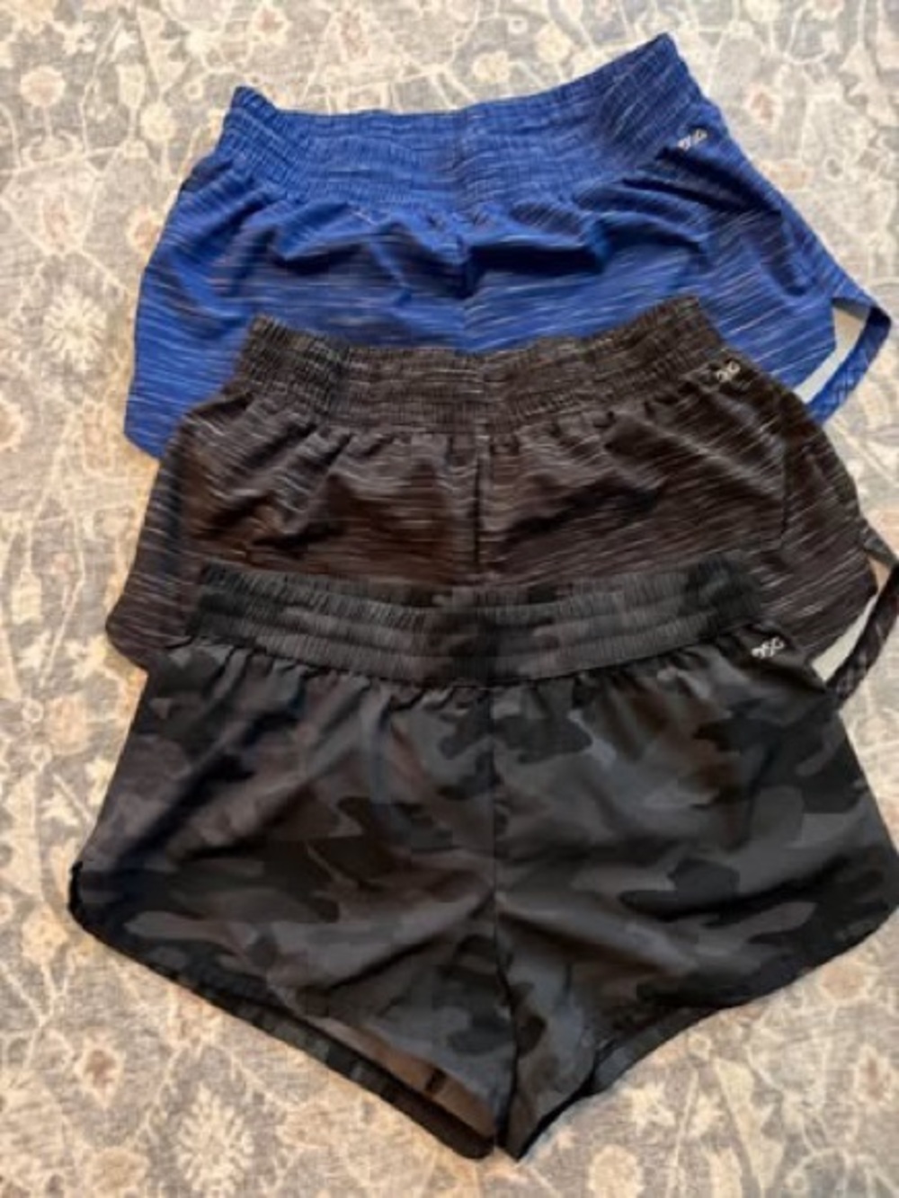 DSG Women's Athletic Shorts Trio - Blue, Charcoal, Black Camo
